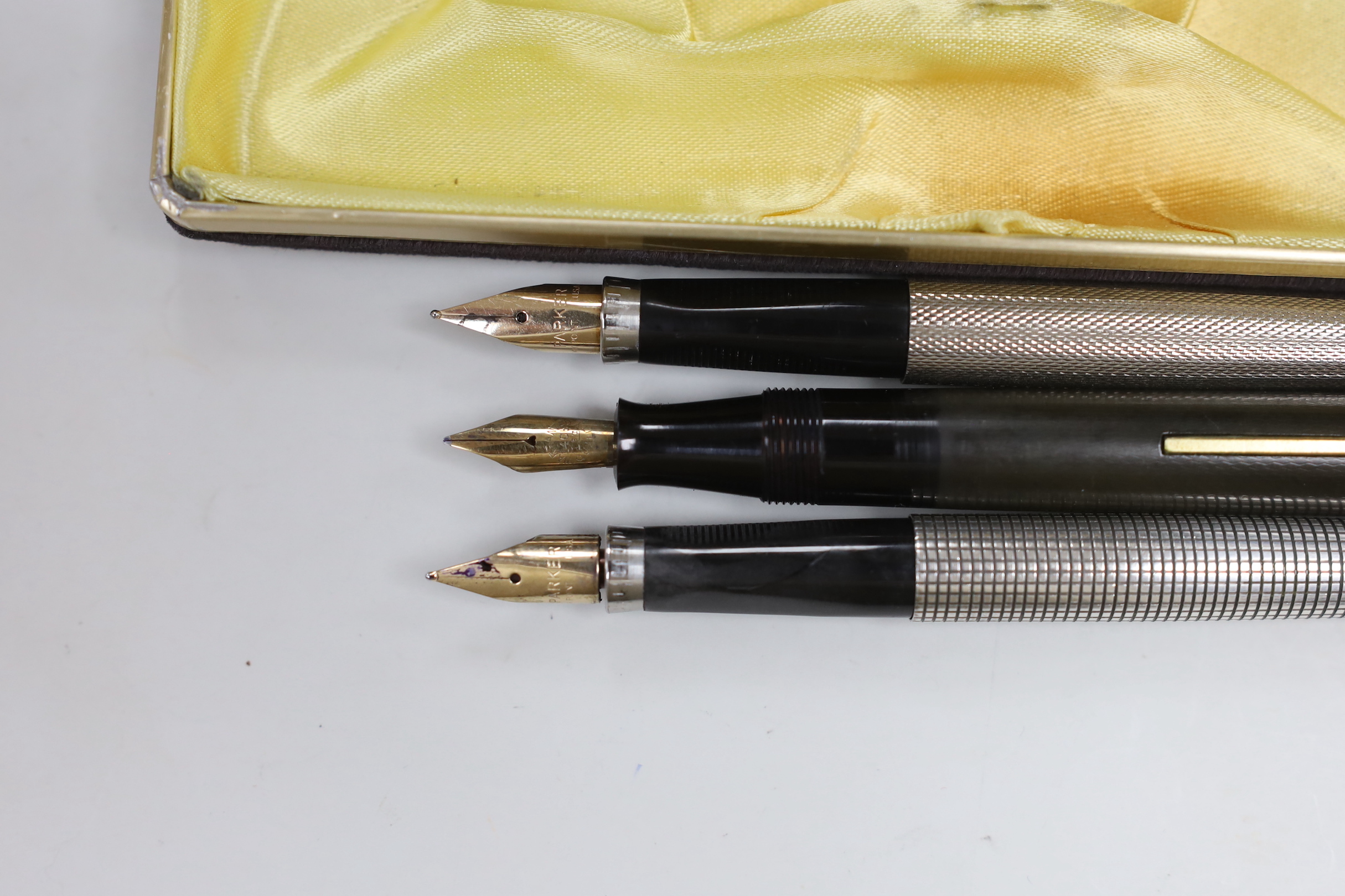 Two Parker fountain pens and Waterman fountain pen